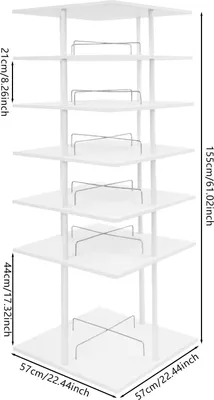 Produktbild von Drehbares Schuhregal - 6-stöckiger Aufbewahrungsständer - 360° rotierbar - Multifunktionales Regal für Schuhe und Aufbewahrung - Edelstahl - Weiß