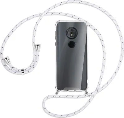 Produktbild von Handykette Backcover-Schutzhülle mit Band (Metall silberfarben) für Motorola Moto E5 / G6 Play - weiß/grau