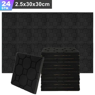 Produktbild von ISOISL 24 Stück Akustikschaumstoff Akustikschaum Matten 30 x 30 x 2.5cm Schalldämmmatten zur effektiven Schaumstoff Fliesen Würfelprofil Schwarz