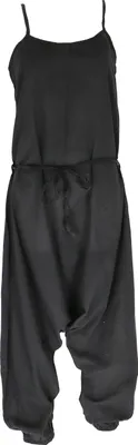 Produktbild von Boho Jumpsuit, Baumwoll Sommer Pluderhose, Overall, Aladin Hosenkleid - Schwarz, Damen, Baumwolle, Hosen