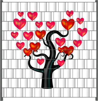 Produktbild von Wallario Zaunsichtschutz mit Motiv Comic Baum mit Herzen für Ein- und Doppelstabmatten Zäune in der Größe 200 x 200 cm