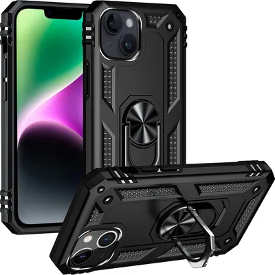 Produktbild von Conie Outdoor Schutzhülle für iPhone 15 Tasche Silikon Hard Case Cover Hülle mit Halter Ständer in Schwarz