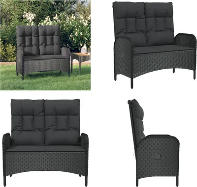 Produktbild von vidaXL Gartenbank mit Liegefunktion & Kissen 107cm Poly Rattan Schwarz - Gartenbank - Gartenbänke - Garten-Relaxbank - Relaxbank