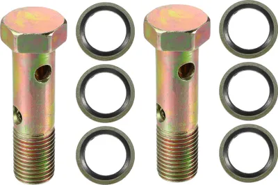 Produktbild von Universelle M14x1.5 57mm Länge Motorrad 4-Loch-Hohlschrauben mit Unterlegscheiben Set Bremse Hohlschrauben metrisches Gewinde Bronze Farbe - Packung mit 8 Stück