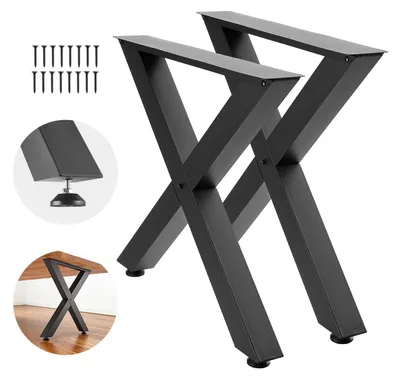 Image de SucceBuy Patins de table, lot de 2, 790 x 750 mm, piètement de table en X, 1 000 kg, pieds de table en acier au carbone, pieds de meuble, piètement de table, pieds de table pour bureaux, tables basses, tables à manger, noir
