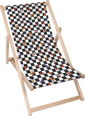 Immagine prodotto di Sdraio Dreamroots pieghevole in legno, legno di faggio fino a 130 kg, sdraio pieghevole con regolazione dell'inclinazione dello schienale a 3 livelli, Bugs a scacchiera