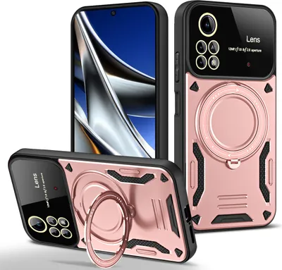 Produktbild von Rüstung Handyhülle für Xiaomi Poco X4 Pro 5G Dual-Layer Ringhalter Ständer Hülle Roségold