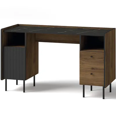 Produktbild von BEAUTYSOFA | Schreibtisch PIANO | mit Tür, 2 Schubladen und Ablagen | Computertisch | Bürotisch | Arbeitstisch | Schwarz und Nussbaum | Modern Stil