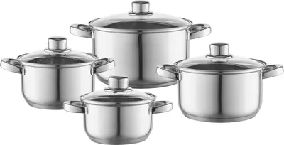Produktbild von FLORINA Kochtopf Set POLPO I 8-teiliges Topfset aus hochwertigem Edelstahl I Kochtöpfe mit Glasdeckel und Messbecher I Spülmaschinengeeignet I Ideal für Induktionsherd, Gasherd, Elektroherd