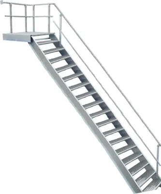 Immagine prodotto di 17 gradini + pianerottolo scala in acciaio con ringhiera a destra / larghezza gradino 100 cm / altezza piano 299-360 cm