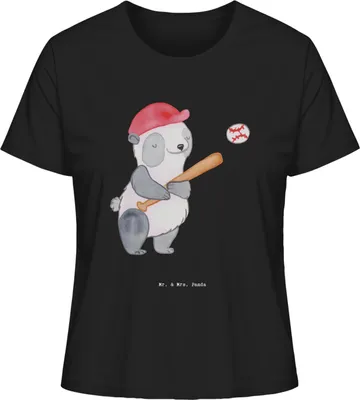 Produktbild von Mr. & Mrs. Panda Damen Oberteil Panda Baseball spielen Größe S - Schwarz - Geschenk, Baseballverein, Baseballplatz, Ballsport, Basic Shirt, T-Shirt, Match