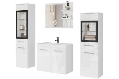 Produktbild von MINIO – Badezimmermöbel mit LED-Beleuchtung – Marit 1 mit Hochglanzfronten –weiß