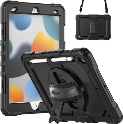 Productafbeelding van Accezz Rugged Backcover met schouderstrap voor de Apple iPad 9 (2021) 10.2 inch / iPad 8 (2020) 10.2 inch / iPad 7 (2019) 10.2 inch - Zwart