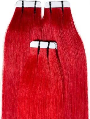 Image de hair2heart Premium Tape Extensions Human Hair Straight - 10 pásků 2,5g 50cm Red