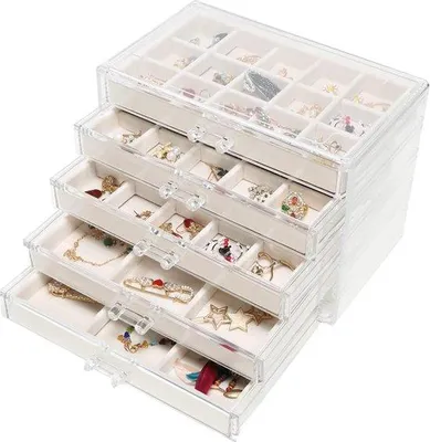 Produktbild von Schmuckkästchen groß, 5 Etagen, 5 Schubladen - Weiß