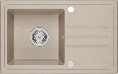 Productafbeelding van VBChome spoelbak, graniet, beige, 70 x 44 cm, enkele spoelbak, inbouwspoelbak, gespot graniet, omkeerbaar, granieten spoelbak, sifon, wasbak