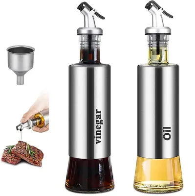 Öl- und Essigspender 300 ml, 2 Stück, Glas, Edelstahl