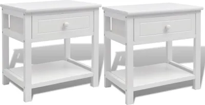 Produktbild von 2er Set Nachttische Weiß, je 29x40x42 cm, mit 1 Schublade und offener Ablage