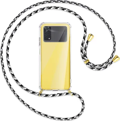 Produktbild von Handykette Backcover-Schutzhülle mit Band (Metall goldfarben) für Xiaomi Poco M4 Pro 4G - schwarz/grau/weiß
