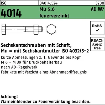 Produktbild von Reyher  Sechskantschrauben ISO4014 5.6 MuKl.5 M12x100 tzn (50 Stück)