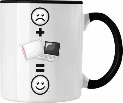 Produktbild von Trendation - Homeoffice Tasse Geschenk für Home Office Liebhaber Lustige Geschenkidee :( + Homeoffice = :) Geburtstag (Schwarz)