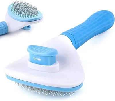 Image de Brosse lisse autonettoyante - Brosse pour chat avec bouton de- Brosse pour chien pour le toilettage - Peigne pour chat et appareil de massage pour animaux de compagnie - Convient aux poils longs ou courts - PUPTILY