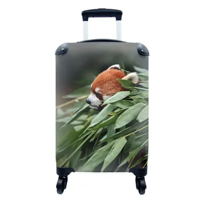 Produktbild von MuchoWow® Koffer Handgepäck Trolley Rollkoffer Kleine Reisekoffer mit 4 Rollen - Panda - Rot - Pflanze - Cabin Size < 55x40x23 cm & 55x40x20 cm - Fotokoffer - Kabinenkoffer - Boardgepäck - Reise-Box - Reisekoffer - Reisegepäck - Koffer mit Bild - Trolley für Kinder