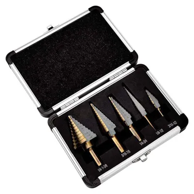 Stufenbohrer-Set 5-teilig, HSS-Titan, Dreikantschaft, 1/4-1-3/8" u.a.