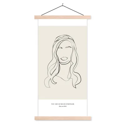 Produktbild von MuchoWow® Textilposter Frauen - Zitate - Strichzeichnungen - Text 60x120 cm mit holzfarbenen Rahmen - Holz