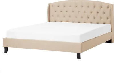 Produktbild von BELIANI Polsterbett Beige 140 x 200 cm Leinenoptik Mit Lattenrost Knopfverzierung Schmalebeine Elegant Klassisch