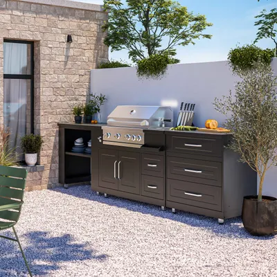 Image de Cuisine d'extérieur 3 modules avec barbecue - Oviala Memphis