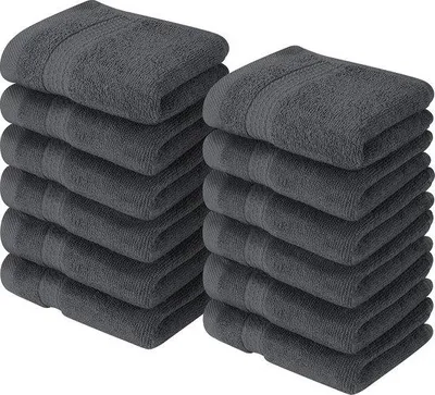 Productafbeelding van DigiRigi Set van 12 luxe washandjes, 30 x 30 cm, grijs – 100% gekamde, ringgesponnen katoen
