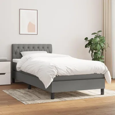 Image de vidaXL Lit boxspring avec matelas gris foncé 100x200 cm Tissu