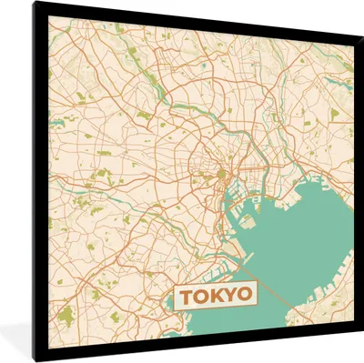 Produktbild von MuchoWow® Gerahmtes Poster Karte - Tokio - Stadtplan - Vintage - Karte 40x40 cm - Poster mit Schwarzem Bilderrahmen Wandposter Rahmen Foto Bilder - Mit Rahmen - Wanddekoration Schlafzimmer