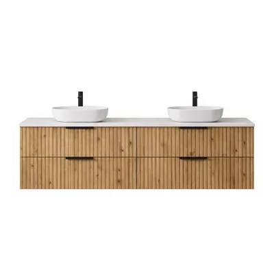Produktbild von Waschtisch mit Unterschrank TIBU 4 große Schubladen Eiche Evoke 120x50x46 Badmöbel Badezimmer Badezimmermöbel geriffelter Front