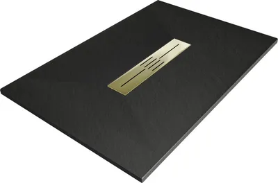 Produktbild von Mexen Toro Rechteckige SMC Duschwanne 110 x 70 cm, schwarz, Abdeckung golden - 43707011-G