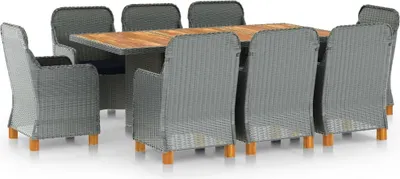 Produktbild von 9-tlg. Garten-Essgruppe mit Auflagen Poly Rattan Hellgrau