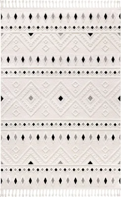 Produktbild von Teppich Kurzflor Skandinavisch Modern Creme Schwarz, 160x230 cm