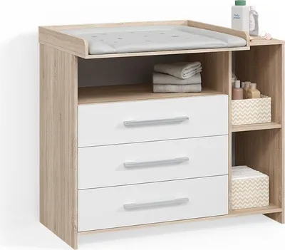 Produktbild von Wickelkommode Livinity Torino Weiß/Sonoma mit Schubladen, Model 58907