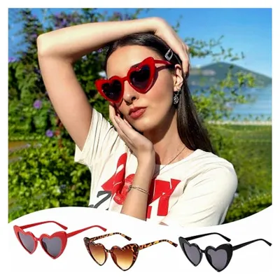 Produktbild von 3 Stück Retro-Sonnenbrillen, herzförmige Sonnenbrillen, bunte Liebesherz-Brillen, übergroße funkelnde Herzen, UV400-Schutz-Sonnenbrillen für Damenmode bei Partys und Outdoor-Aktivitäten