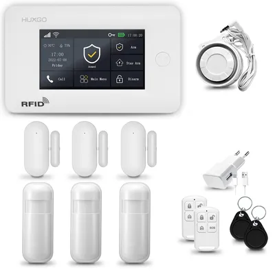 Image de HUXGO HXA006 Alarme maison WiFi + GSM 4G avec sirène, 3 détecteurs de mouvement, 3 capteurs portes/fenêtres, Tuya Smart Life