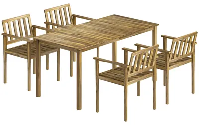 Immagine prodotto di Set 5 Pezzi da Giardino con Tavolo 159x80x74 cm e 4 Sedie in Legno di Acacia Color Teak