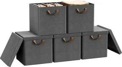 Produktbild von WOLTU Faltbare Aufbewahrungsboxen 5 Stück, mit Deckel Metallrahmen, Mehrzweck : Grau 34L(33x33x31,5 cm) Farbe: Grau Größe: 34L(33x33x31,5 cm)