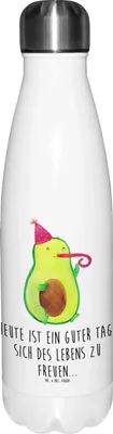 Produktbild von Mr. & Mrs. Panda Thermosflasche Avocado Feier - Weiß - Geschenk, Gute Laune, trinkflaschen, Geburtstag, Thermo-Trinkflasche, Fete, thermo trinkflasche, Party
