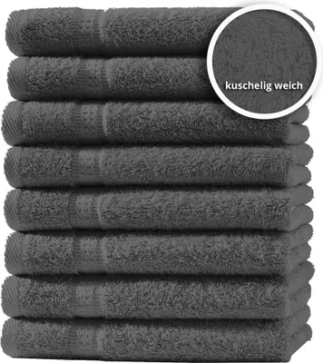 A stack of folded grey towels.