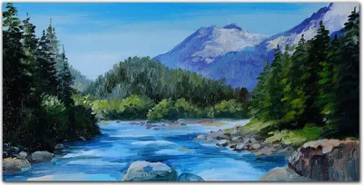 Produktbild von Coloray Bild aus Leinwand 120x60 Leinwand Dekoration - Bergwald Fluss Natur