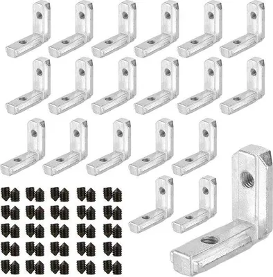 Immagine prodotto di Set da 20 connettori per profili in alluminio, angolo interno a 90 gradi, viti a T M6