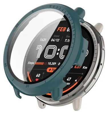 Produktbild von Für Amazfit Active 2 Kunststoff PC Smart Hülle Case + Tempered H9 Hart Glas Grün