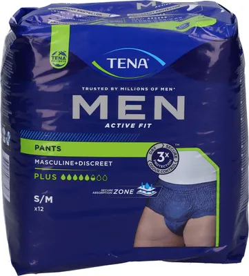 Obrázok produktu pre TENA Pánske inkontinenčné nohavice Act.Fit Plus S/M modré, 12 ks