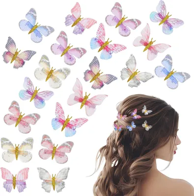 Imagen del producto de Horquillas con forma de mariposa, 20 unidades, de colores variados, con brillo, para el cabello